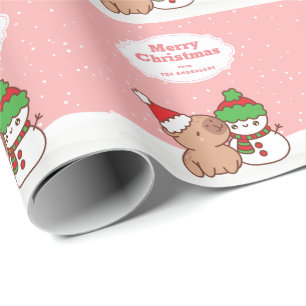 Weihnachten Capybara und Schneemann Niedlich Geschenkpapier