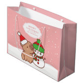 Weihnachten Capybara und Schneemann Niedlich Große Geschenktüte (Vorderseite Schrägansicht)