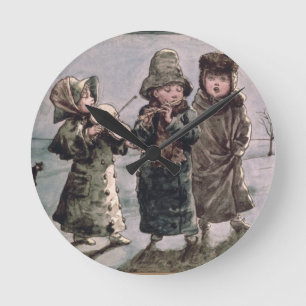 Weihnachten Caroling (w/c auf Papier) Runde Wanduhr