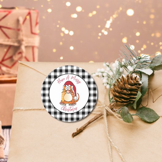 Weihnachten Cartoon Cat Weihnachtsmannmütze Urlaub Runder Aufkleber