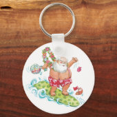 Weihnachten Cartoon Surfen Weihnachten Schlüsselanhänger (Rückseite)