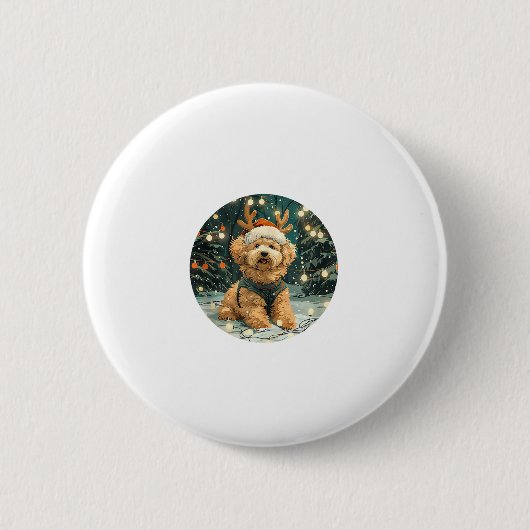 Weihnachten Cavapoo Rentierhunde Weihnachtsmannmüt Button (Vorderseite)