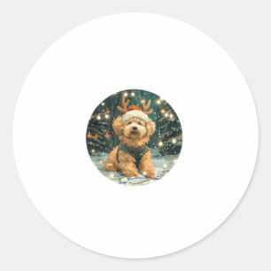 Weihnachten Cavapoo Rentierhunde Weihnachtsmannmüt Runder Aufkleber