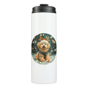 Weihnachten Cavapoo Rentierhunde Weihnachtsmannmüt Thermosbecher
