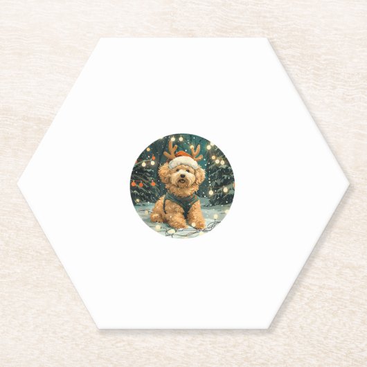 Weihnachten Cavapoo Rentierhunde Weihnachtsmannmüt Untersetzer (Vorderseite)