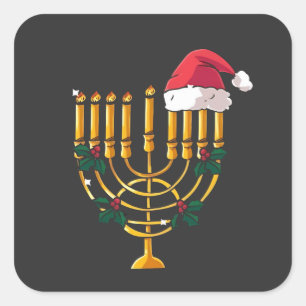 Weihnachten Chanukka jüdisch Santa Menora Quadratischer Aufkleber