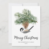 Weihnachten Chickade auf Pine Cone Rustikaler Wint (Vorderseite)