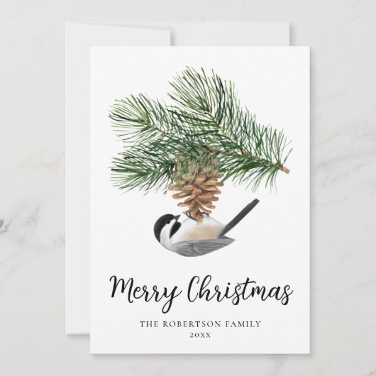 Weihnachten Chickade auf Pine Cone Rustikaler Wint (Vorderseite)