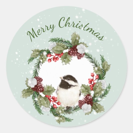 Weihnachten - Chickadee Bird Wasserfarbe Natur Runder Aufkleber (Vorderseite)