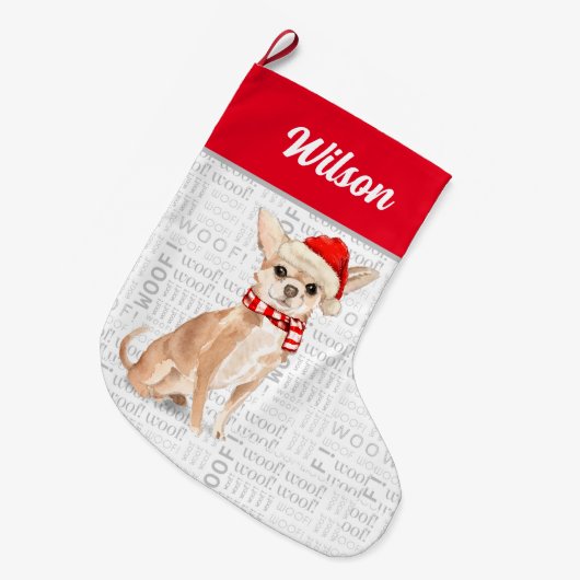 Weihnachten Chihuahua mit Hundes Namen Großer Weihnachtsstrumpf (Vorderansicht (hängend))
