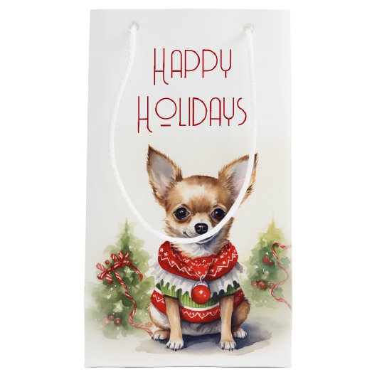Weihnachten Chihuahua mit Weihnachtskraut Kleine Geschenktüte (Vorderseite)