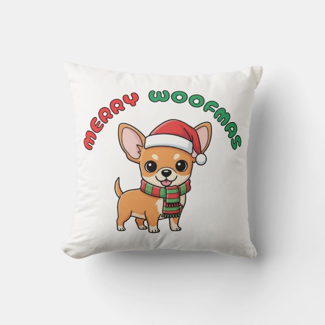 Weihnachten Chihuahua Pillow: Fröhliche Woofmas Kissen (Vorderseite)