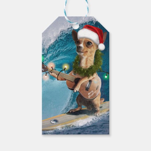 Weihnachten Chihuahua Surfing Geschenkanhänger (Vorderseite)