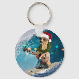 Weihnachten Chihuahua Surfing Schlüsselanhänger
