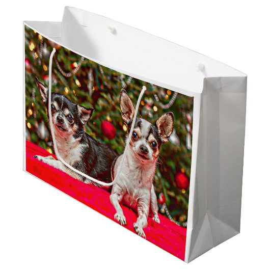 Weihnachten Chihuahuas Große Geschenktüte (Vorderseite Schrägansicht)