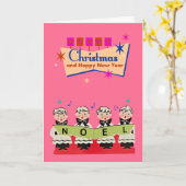 Weihnachten Chor Jungs Mitte des Jahrhunderts Pink Karte (Gelbe Blume)