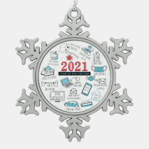 Weihnachten Covid Impfung Jahr Andenken Schneeflocken Zinn-Ornament