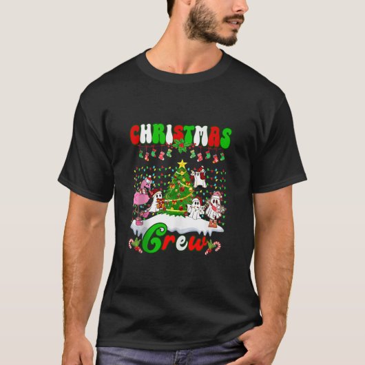 Weihnachten Crew Funny Flamingo Ghost Pine Tree Xm T-Shirt (Vorderseite)