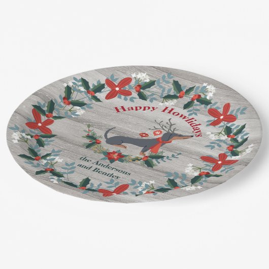 Weihnachten    DachshundDog Antler Rustikale Veget Pappteller (Schrägansicht)