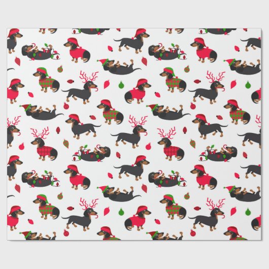 Weihnachten-Dackel Weiß Geschenkpapier (Flach)
