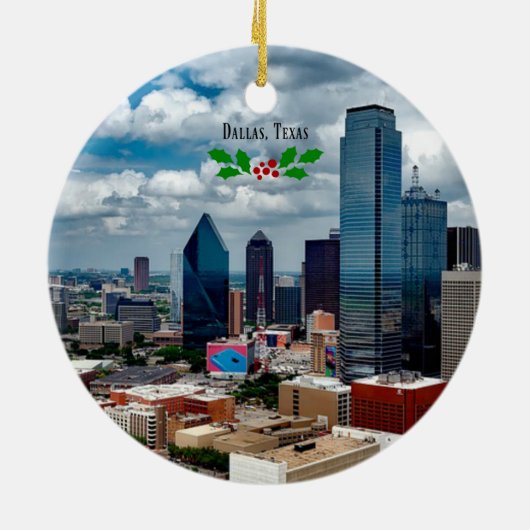 Weihnachten, Dallas, Texas-Skyline Keramik Ornament (Hinten)