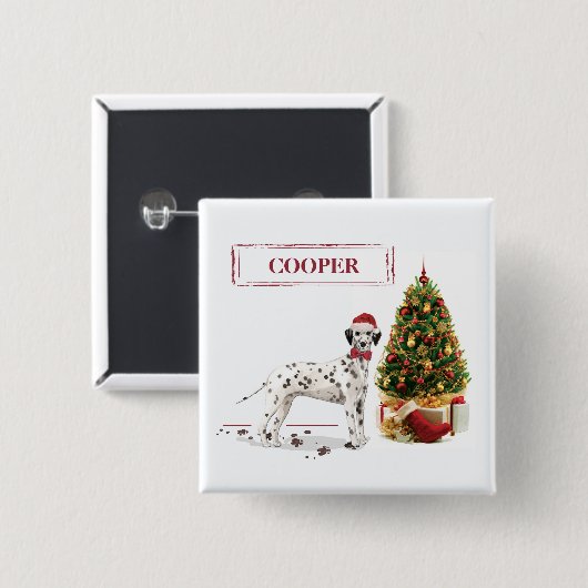 Weihnachten Dalmatiner Hund und Baum Button (Vorne & Hinten)