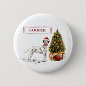 Weihnachten Dalmatiner Hund und Baum Button (Vorderseite)