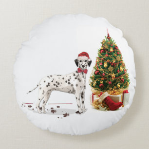 Weihnachten Dalmatiner Hund und Baum Rundes Kissen