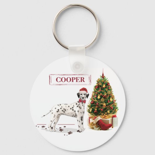 Weihnachten Dalmatiner Hund und Baum Schlüsselanhänger (Vorderseite)