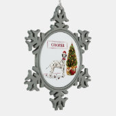 Weihnachten Dalmatiner Hund und Baum Schneeflocken Zinn-Ornament (Links)