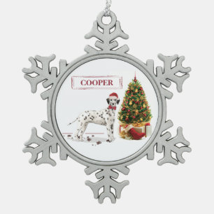 Weihnachten Dalmatiner Hund und Baum Schneeflocken Zinn-Ornament
