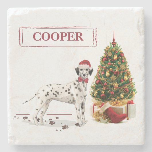 Weihnachten Dalmatiner Hund und Baum Steinuntersetzer (Vorderseite)