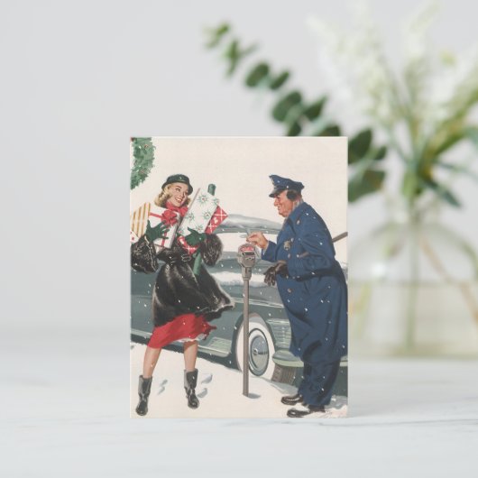Weihnachten, Dame und Polizist Einladung (Stehend Vorderseite)