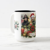 Weihnachten danke für die Feuerwehr Zweifarbige Tasse (Vorderseite Links)