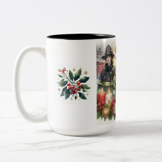 Weihnachten danke für die Feuerwehr Zweifarbige Tasse (Links)