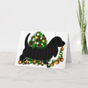 Weihnachten, das Card~ Basset-Jagdhund grüßt Feiertagskarte