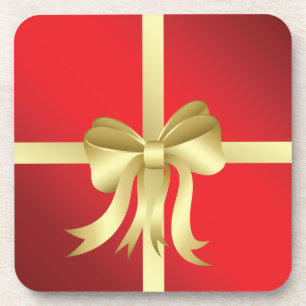 Weihnachten, das mit Goldbogen einwickelt Untersetzer