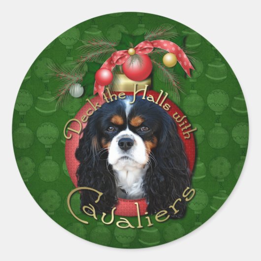 Weihnachten - Deck the Halls - Cavaliers - Tri-Col Runder Aufkleber (Vorderseite)