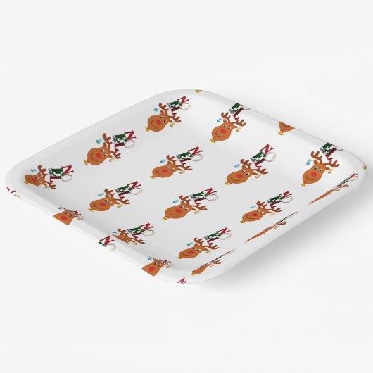 Weihnachten Deer Bells Bauble Rudolf Schneeflocken Pappteller (Gewinkelt)