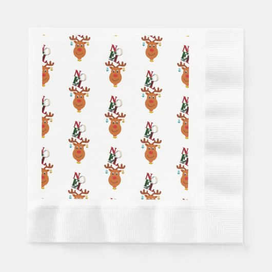 Weihnachten Deer Bells Bauble Rudolf Schneeflocken Serviette (Vorderseite)