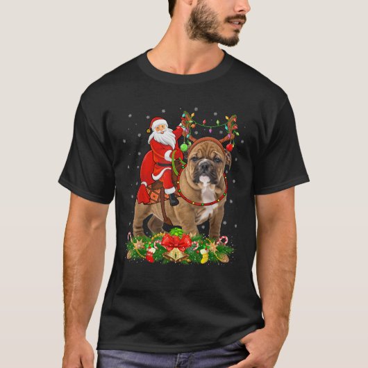 Weihnachten Dekoration Funny Santa Riding Bulldog T-Shirt (Vorderseite)