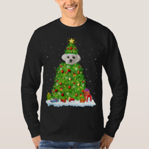 Weihnachten Dekorationen Lichter Santa Maltese Hun T-Shirt