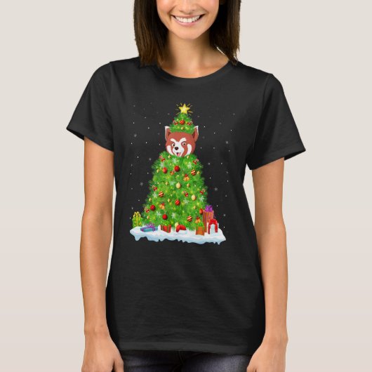 Weihnachten Dekorationen Lichter Santa Red Panda W T-Shirt (Vorderseite)