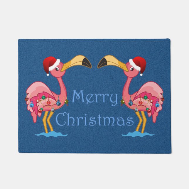 Weihnachten Dekoriert Flamingo Doormat Fußmatte (Vorderseite)