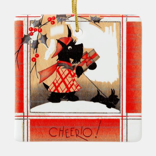 Weihnachten der 30er Jahre sagt Scottie dog "Cheer Keramikornament (Vorderseite)