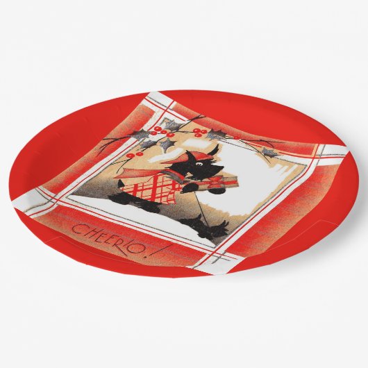 Weihnachten der 30er Jahre sagt Scottie dog "Cheer Pappteller (Schrägansicht)