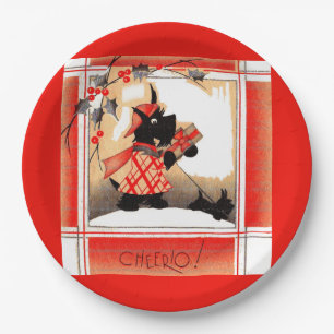 Weihnachten der 30er Jahre sagt Scottie dog "Cheer Pappteller