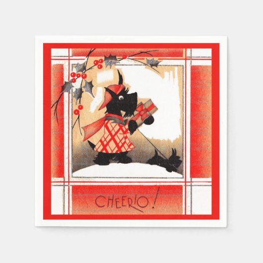 Weihnachten der 30er Jahre sagt Scottie dog "Cheer Serviette (Vorderseite)
