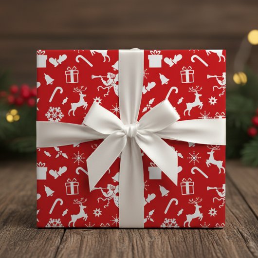 Weihnachten der 50er Jahre in den Farben Rot und W Geschenkpapier