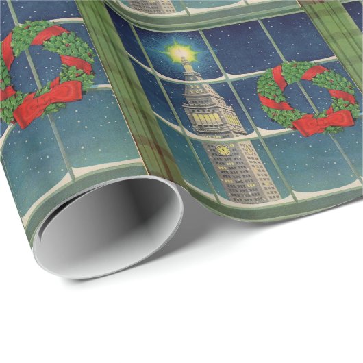 Weihnachten der 50er Jahre in der Stadt Geschenkpapier (Rolleneckpunkt)